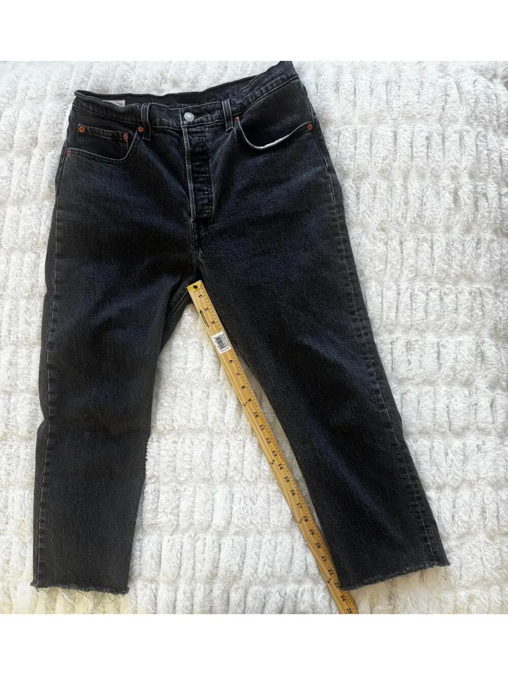 Levi’s Premium 501 Jeans Mens Gray Black Button Fly Straight Leg Cut Off Raw Hem